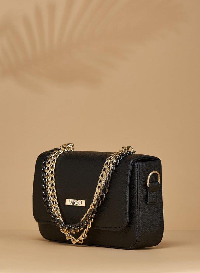 Fargo Women Leather Crossbody Sling Bag with Chain Strap (Black) - Image 5